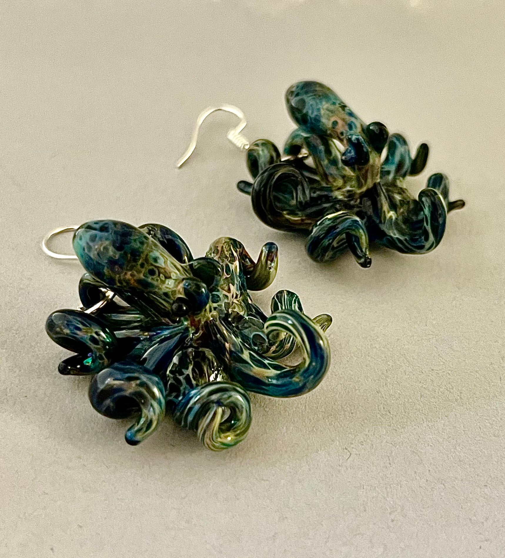 Stunning Handblown Glass Octopus Earrings with Elegant Silver 925 Hooks - GLASSnFIRE