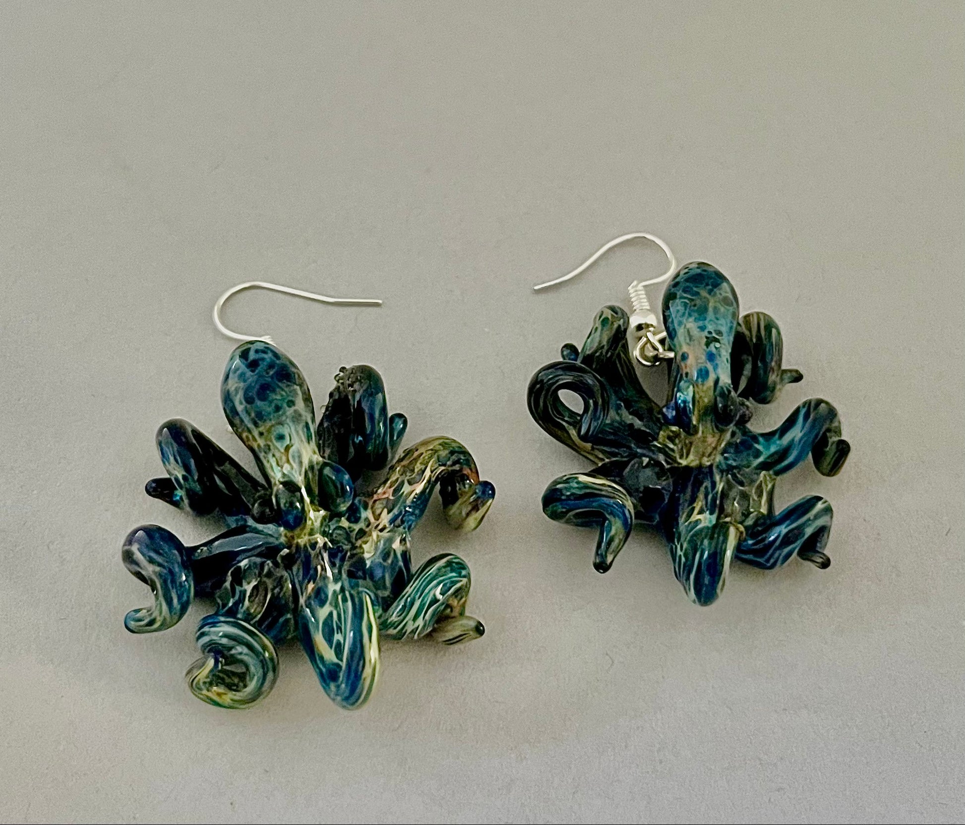 Stunning Handblown Glass Octopus Earrings with Elegant Silver 925 Hooks - GLASSnFIRE