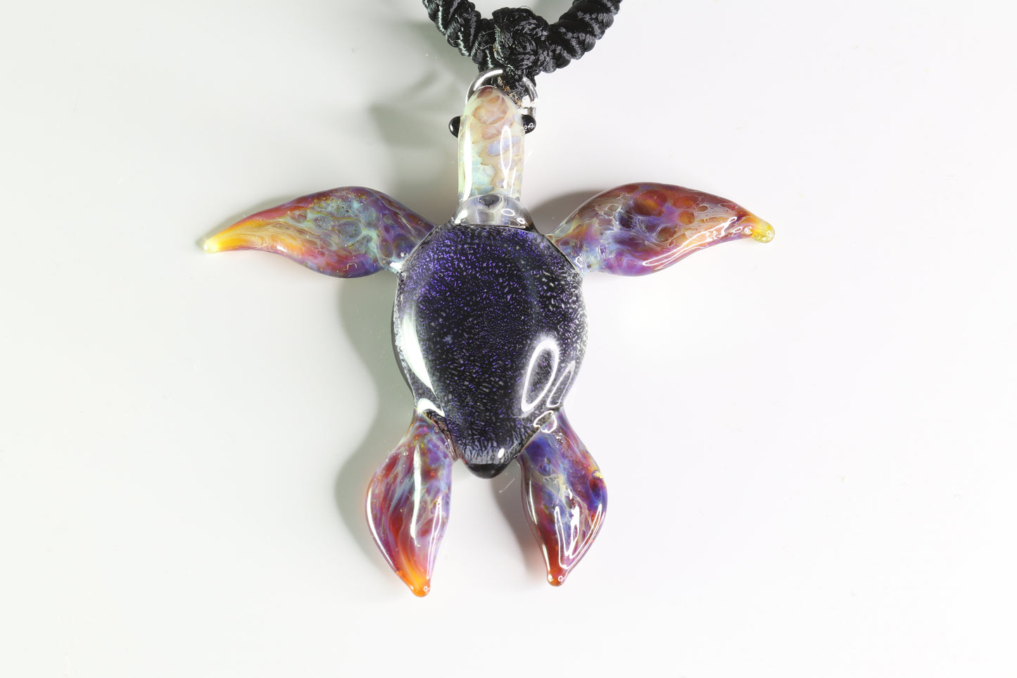 Luminous Hawaiian Purple Glass Sea Turtle Pendant Necklace