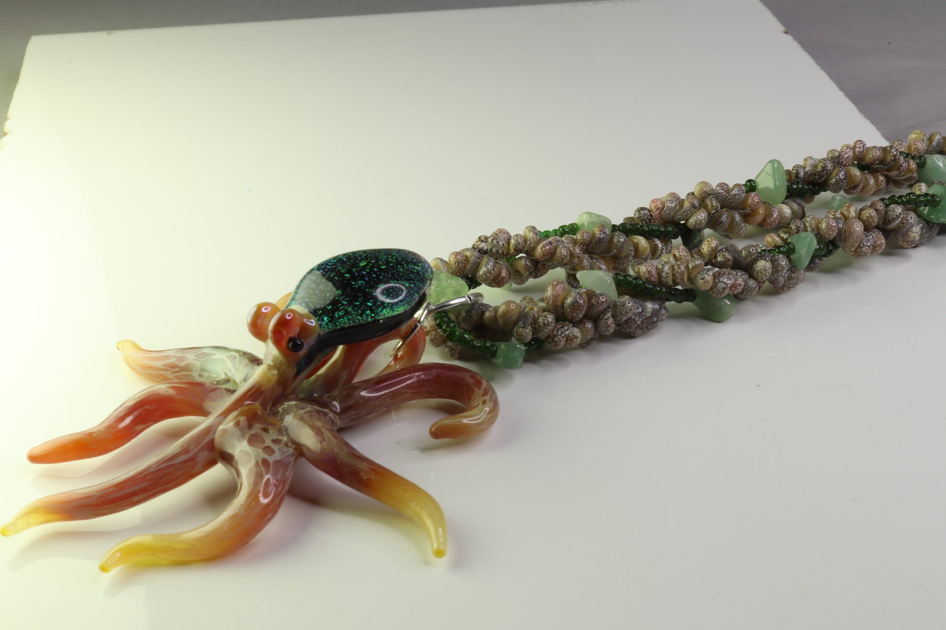 Emerald Glass Octopus Necklace - GLASSnFIRE