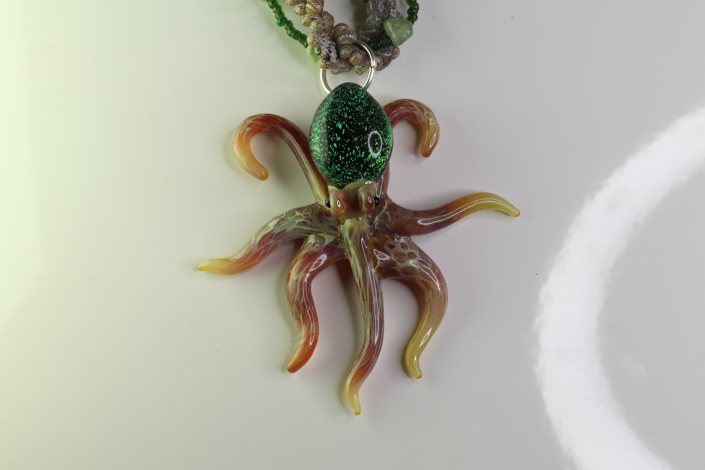 Emerald Glass Octopus Necklace - GLASSnFIRE