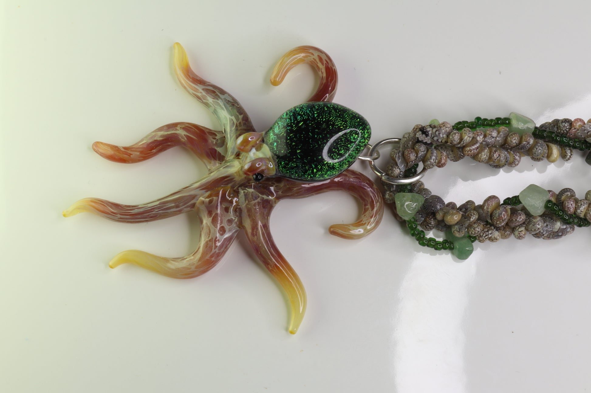 Emerald Glass Octopus Necklace - GLASSnFIRE