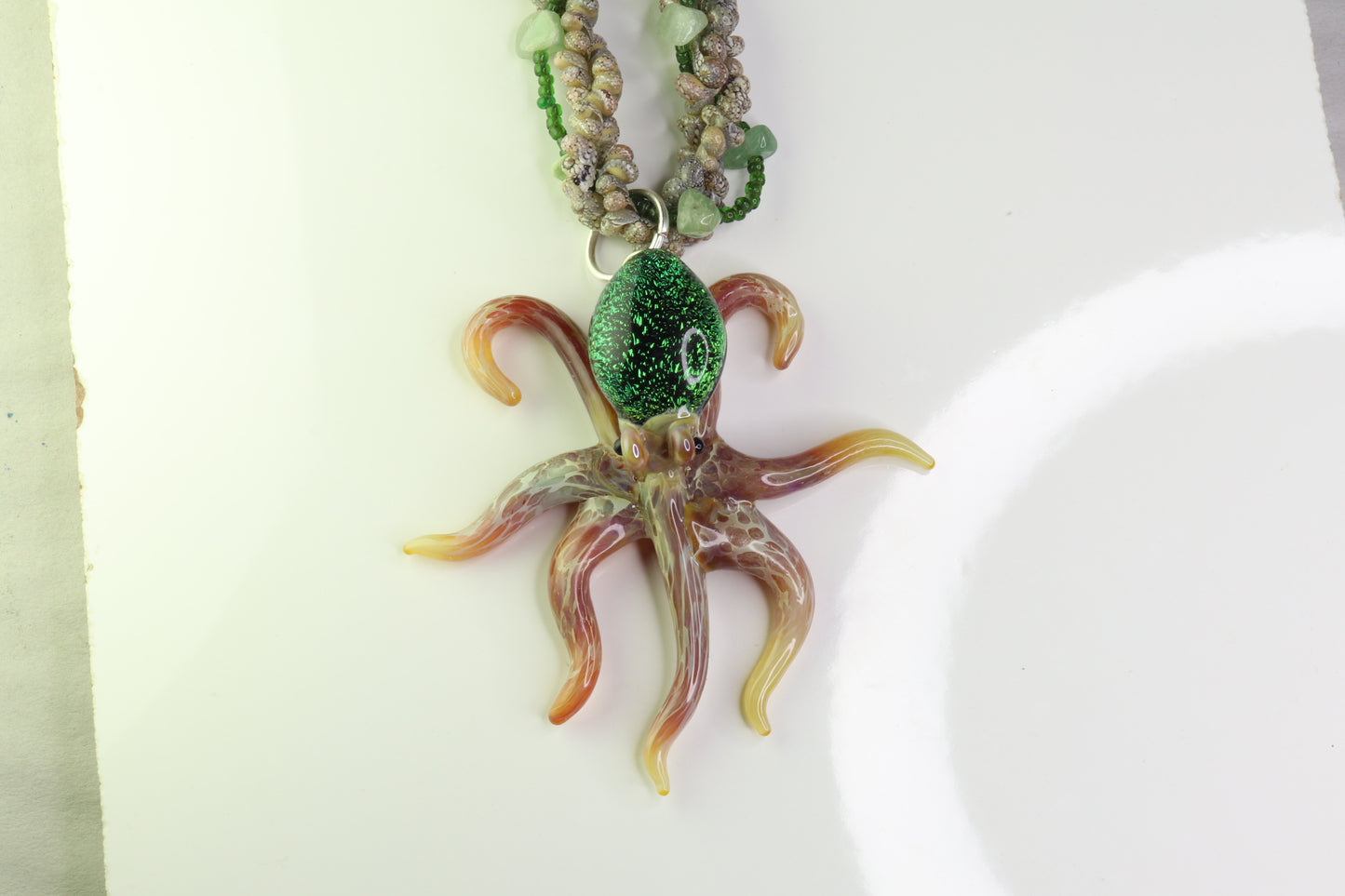 Emerald Glass Octopus Necklace - GLASSnFIRE