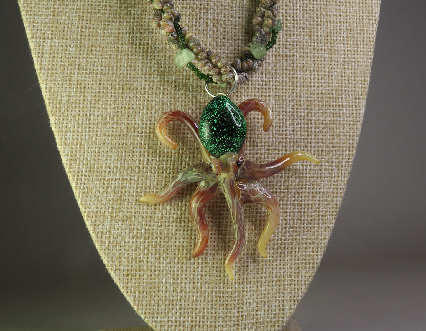 Emerald Glass Octopus Necklace