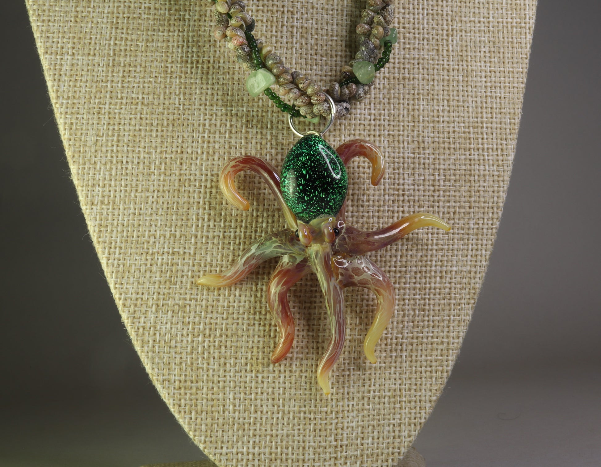 Emerald Glass Octopus Necklace - GLASSnFIRE