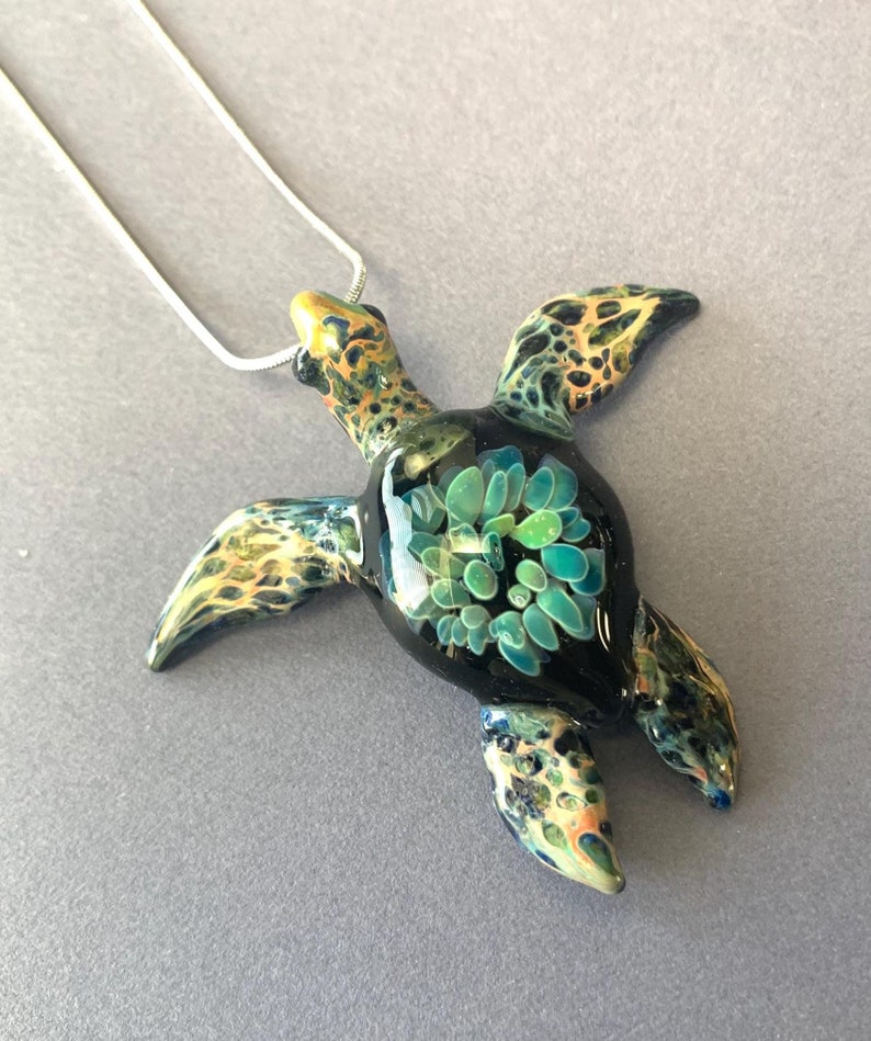 Handmade glass sea-turtle pendant